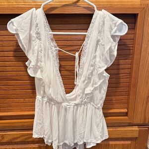Abercrombie & Fitch White Ruffle Top